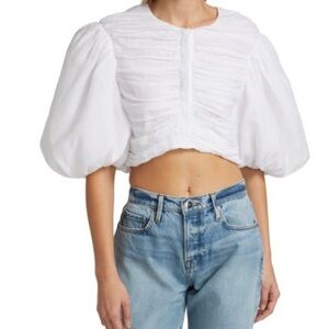 Frame Denim White Puff Sleeve Ruched Blouse size small